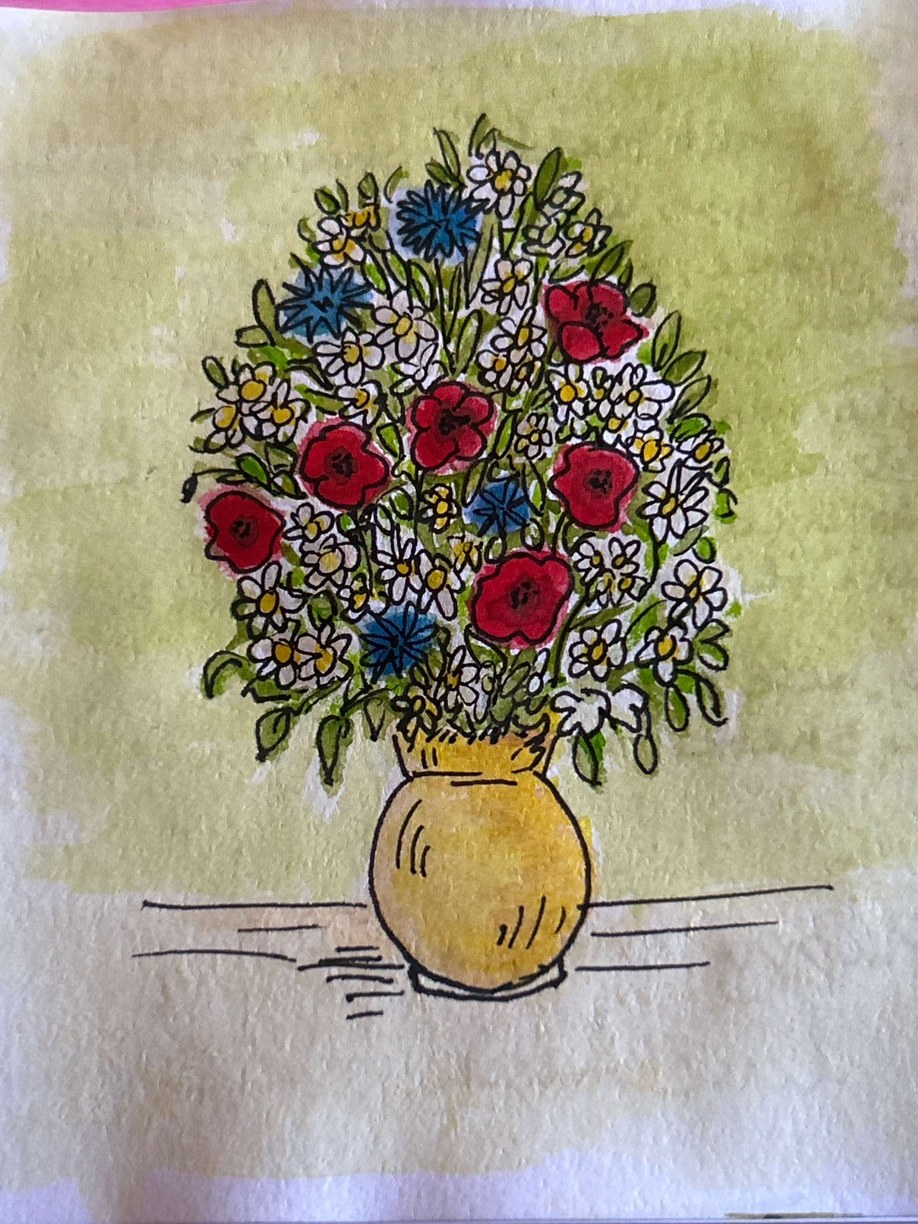 Van Gogh vase of flowers inspired watercolour painting