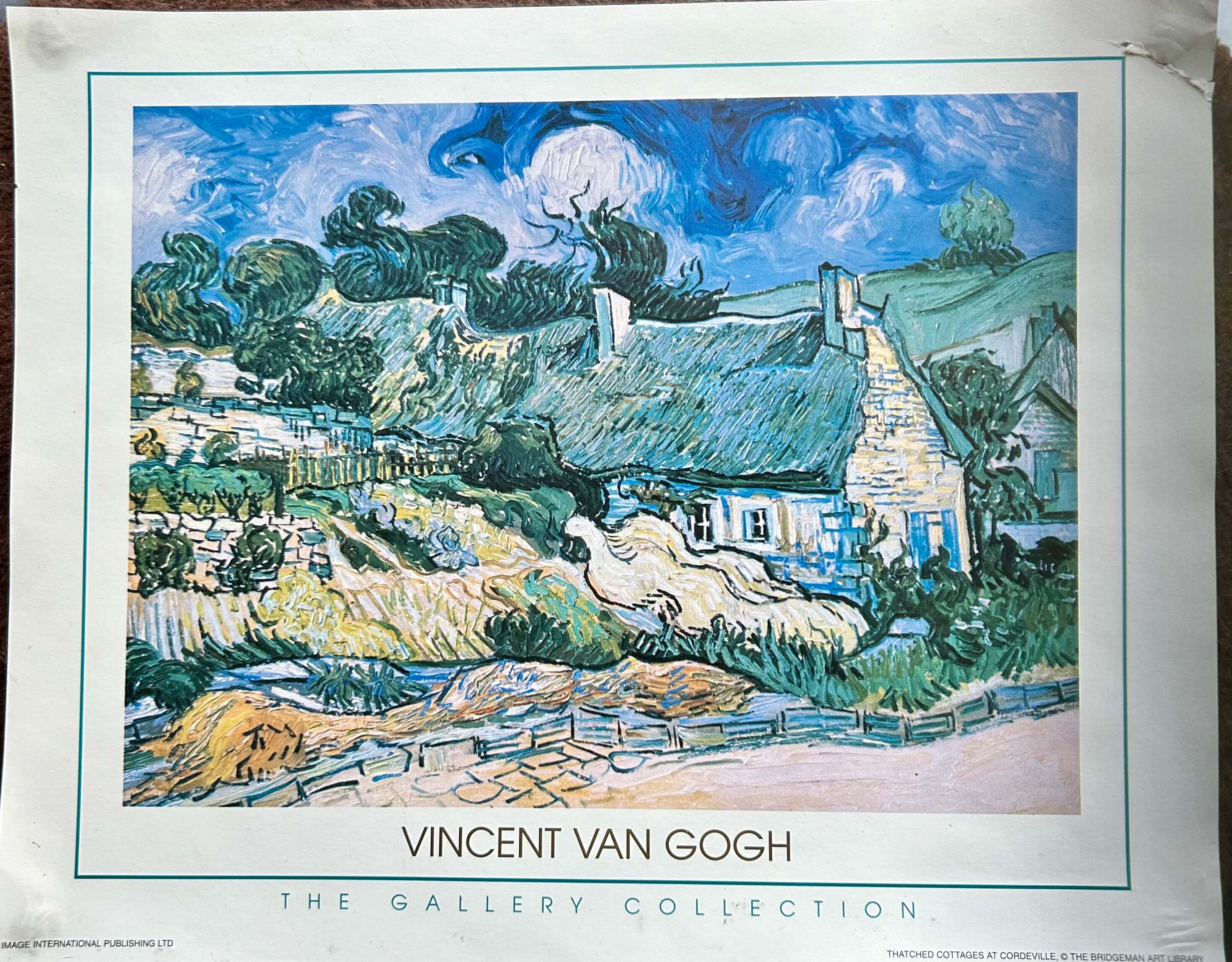 Van Gogh painting of Cottages at Cordeville on a 35 year old A4 print