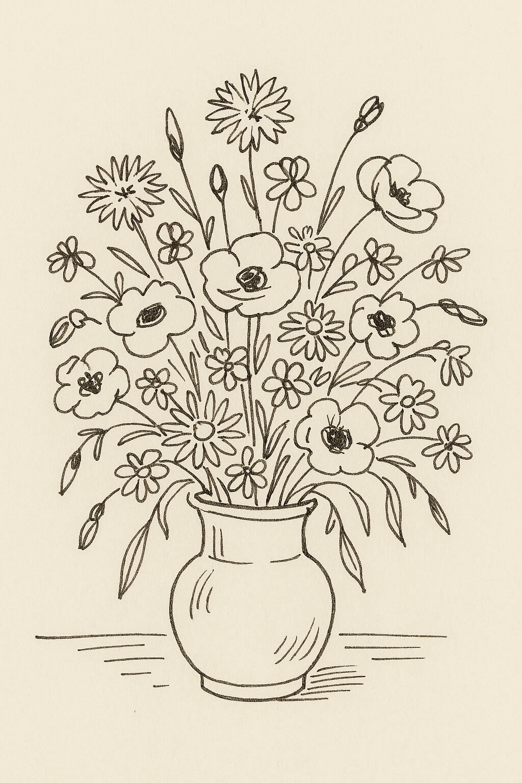 Van Gogh Vase of Flowers Sketch created by AI via 'A Letter from Vincent' GPT